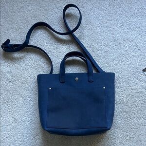 Portland Leather Goods Navy Blue All Leather Small Tote Bag Crossbody Strap NEW